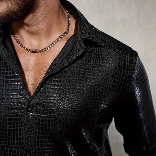 Men's Casual Crocodile-Print Long-Sleeve Shirt