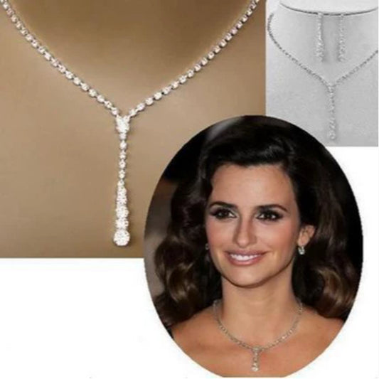 Rhinestone Necklace and Earrings Set