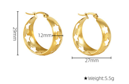 Stainless Steel 18K Gold-Star Hollow-Out Earrings Retro Design