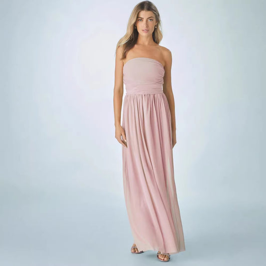 Pleated Solid-Colored Strap Three-Way Dress