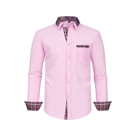 Mens Long-sleeve Shirt With A Patchwork Plaid Collar