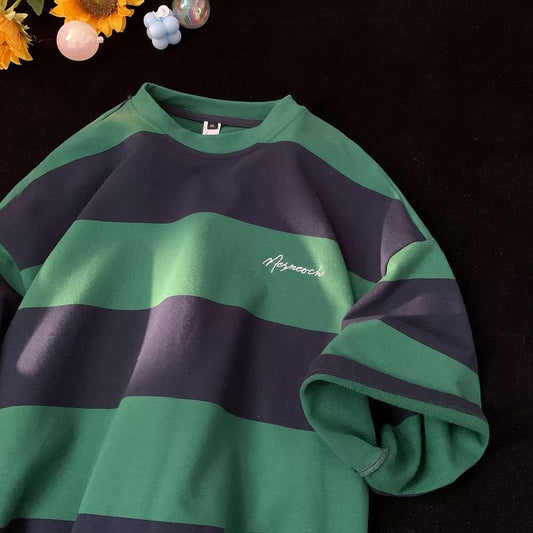 Striped Half Sleeve Oversized Loose Shirt