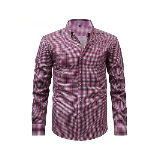 Mens Four-Way Stretch Digital-Print Long-Sleeve Collared Shirt - Regular Fit