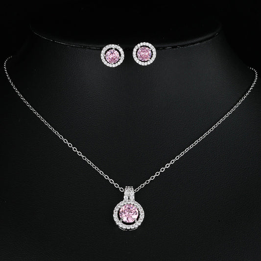 Two-piece Zircon Disc Necklace and Earrings Set