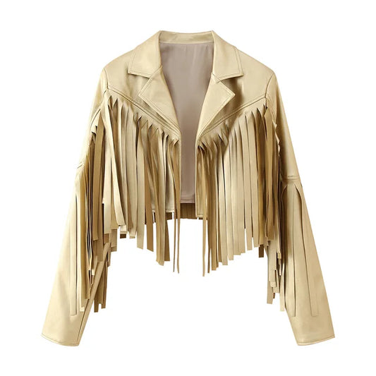 Spring Women Leather Classic Tassel Jacket