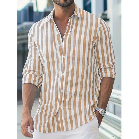 Mens Stylish Long-sleeve Striped Button-down Shirt - Slim Fit