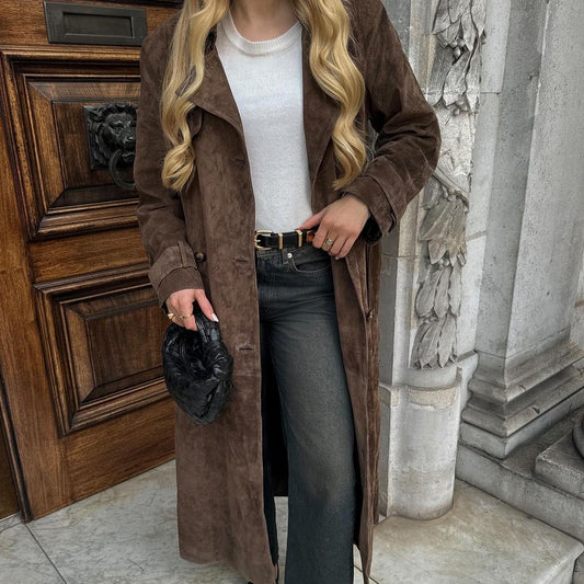 Trendy Flip Collar Trench Coat and Blazer Height Coat