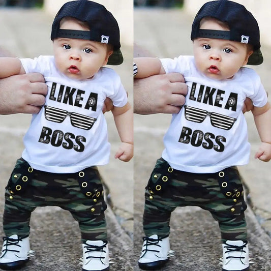 Infant Toddler Cotton Baby Boy T-Shirt Top and Pants Outfits Clothing Set (Like A Boss)