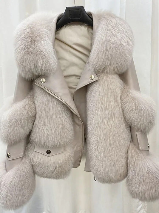 Lapel Full Sleeve Zipper Elegant Warm Thick Jacket