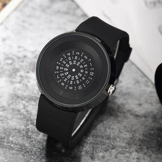 Unique Turntable Black Quartz Wristwatch Men