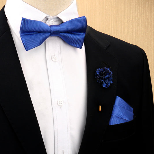 Men's Solid Color Bow Tie, Pocket Square, And Brooch Set