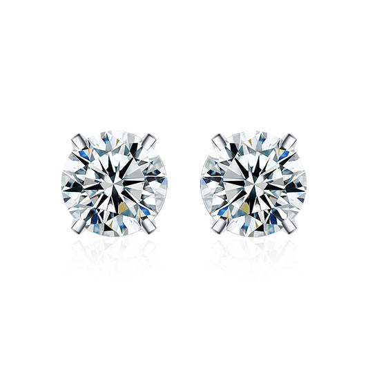 Classic Four Claw Moissanite Stud Sterling Silver Gold Plated Earrings