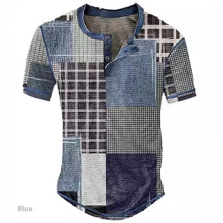 Men's Graphic Plaid Color Block Printed Short Sleeve T-Shirt