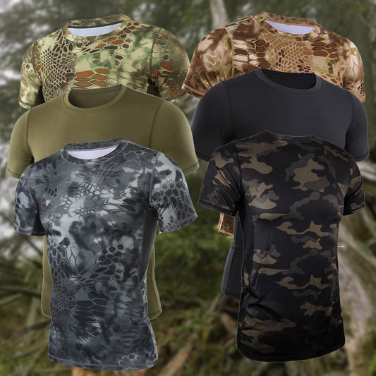 Slim-fit Casual Crew-Neck Python-Pattern Outdoor T-Shirt - Hiking and Running
