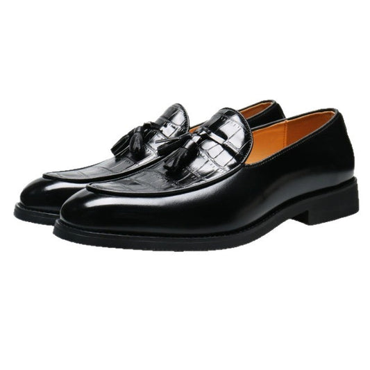Mens Pointed-Toe British-Style Business-Casual Slip-On Leather Shoes