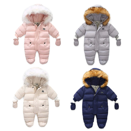 0 - 24 Months Boys and Girls Real Fur Warm Down Jacket Coat Jumpsuit